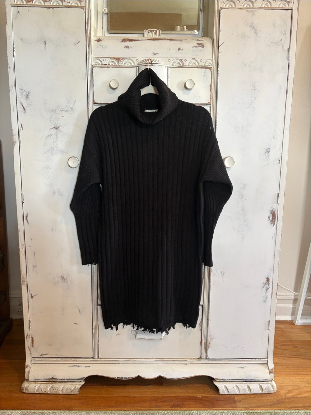 Promesa Black Ribbed Turtleneck Sweater Dress Medium